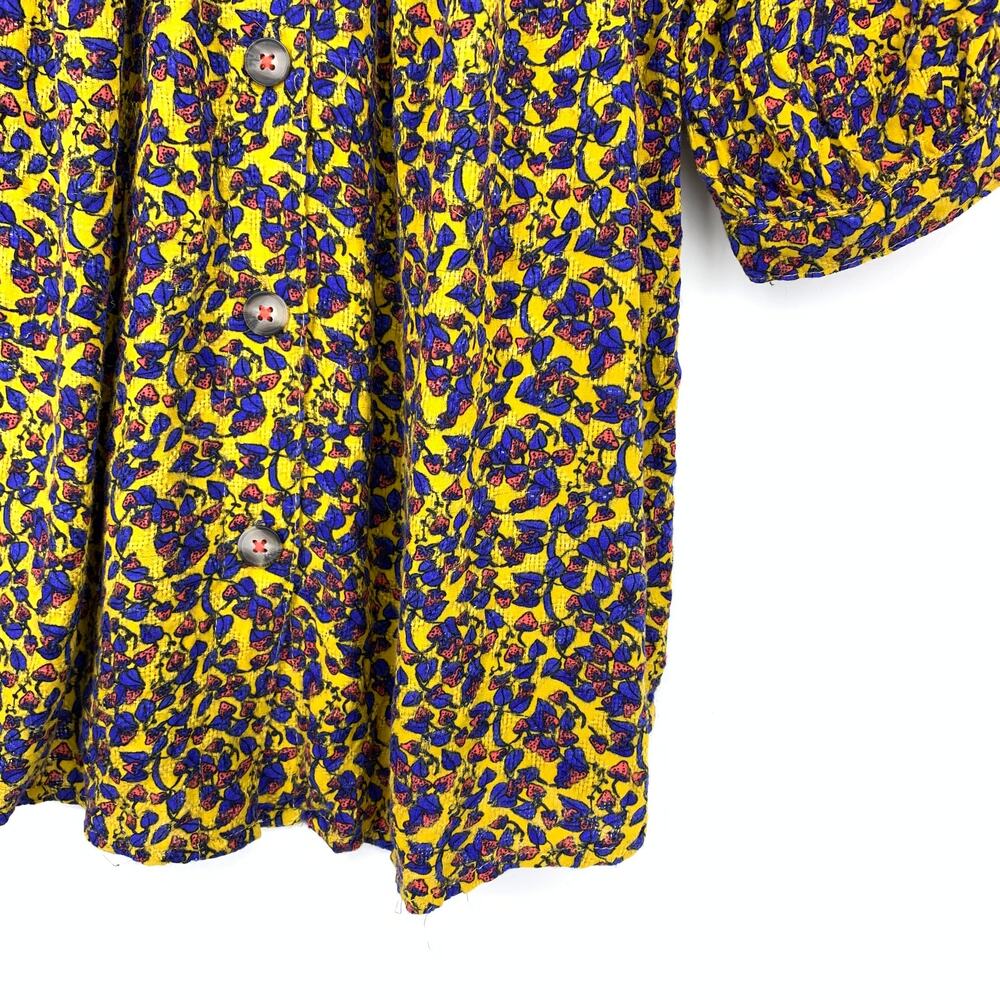 Maeve X Anthropologie Button Front Half Sleeve Blouse Sz M Yellow Blue Floral - Picture 4 of 5